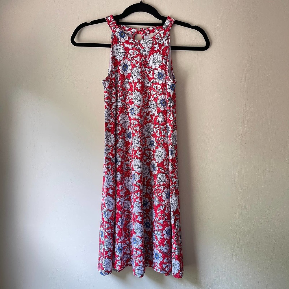 LOFT Boho Beachy Floral Halter Swing Dress Red White Womens Size Small Petite